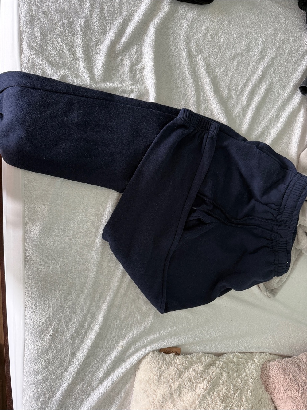 Men's Navy Blue Fleece Sweatpants - Casual Elastic Waist